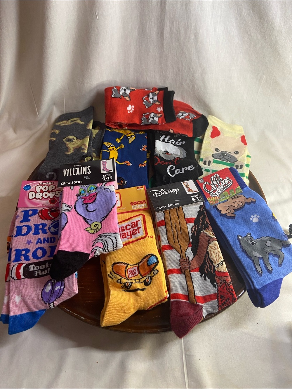 Disney Novelty Crew Socks Assortment - Blue Red Yellow Pink Gray Black Cream
